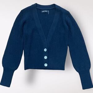 Stella + Lorenzo Black Ribbed Cardigan Sweater with Jewel Buttons Size L